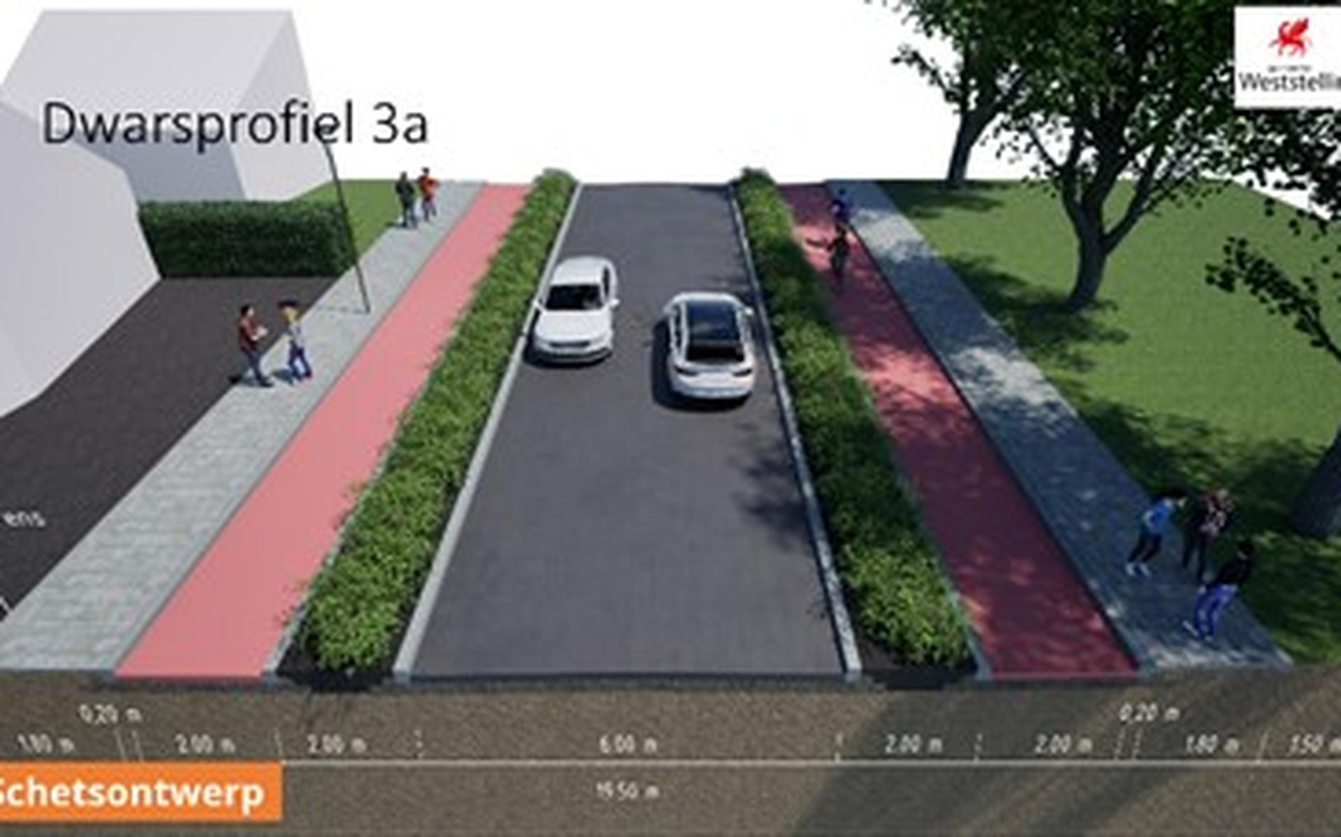 Voor het laatste wegdeel (tot aan de rotonde bij hotel Van der Valk) zijn twee schetsontwerpen gemaakt. In het eerste ontwerp is een haag geplaatst tussen het fietspad en de autorijbaan. 