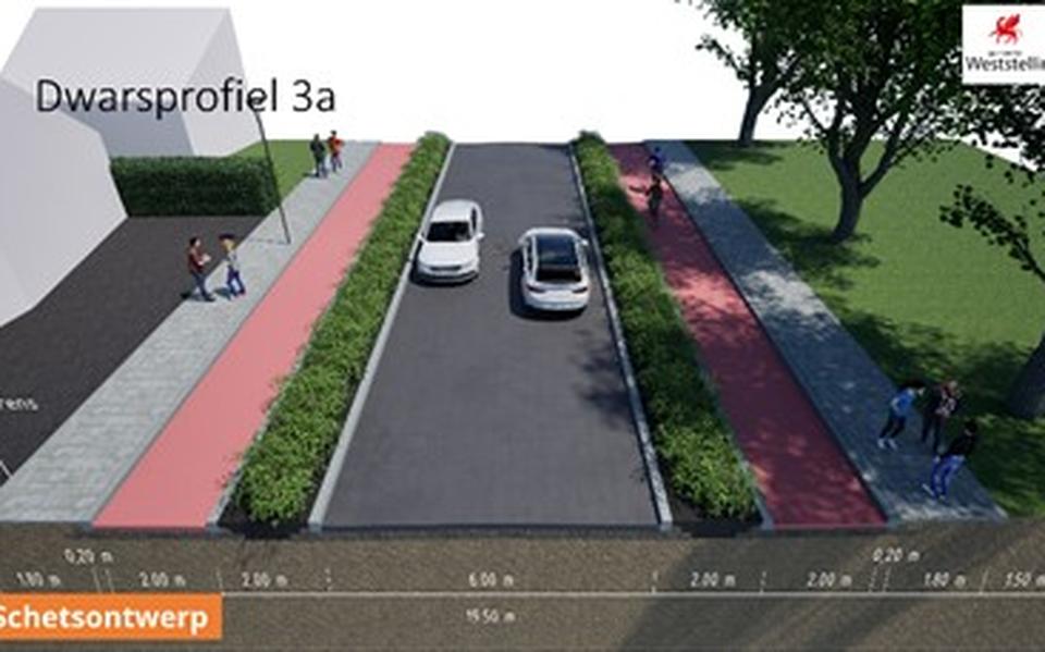 Voor het laatste wegdeel (tot aan de rotonde bij hotel Van der Valk) zijn twee schetsontwerpen gemaakt. In het eerste ontwerp is een haag geplaatst tussen het fietspad en de autorijbaan. 