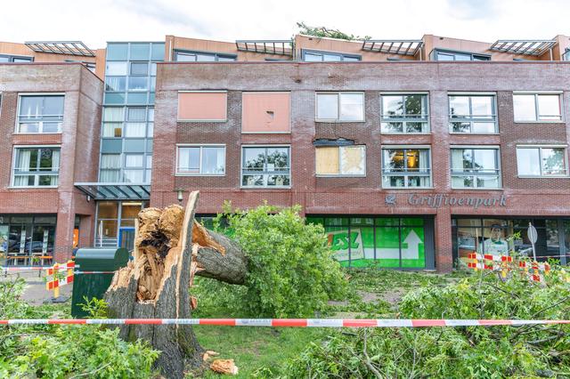 Boom valt op appartementencomplex Griffioenpark in Wolvega